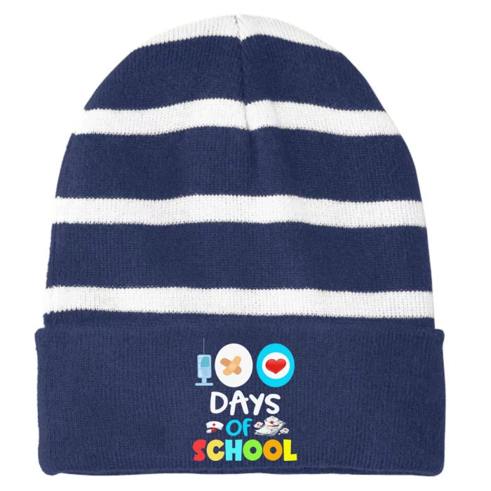 School Nurse 100 Days Of School Gift Teacher Student Nursing Striped Beanie with Solid Band