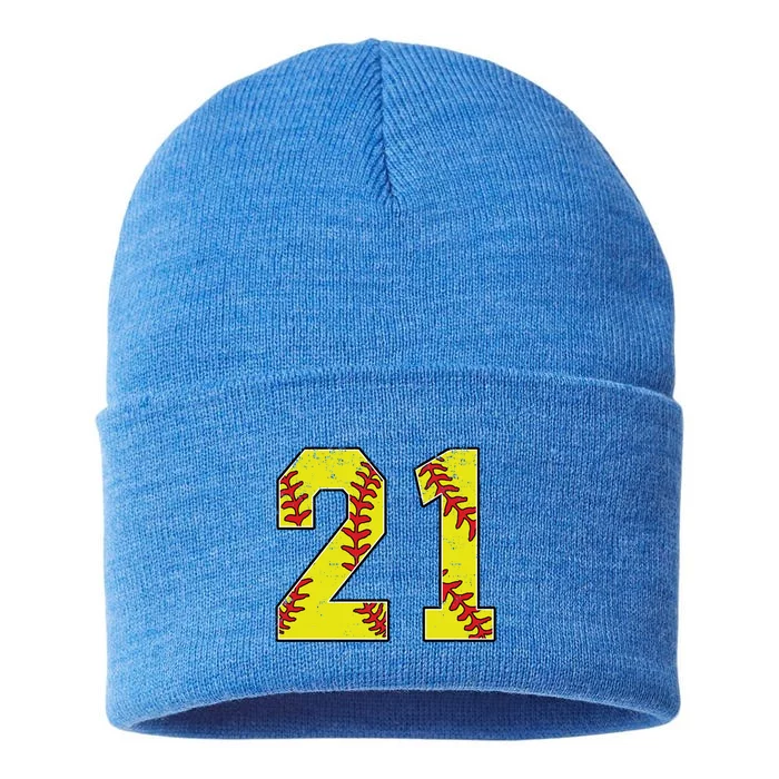 Softball Number 21 Mom Dad Show Support Favorite Player Great Gift Sustainable Knit Beanie