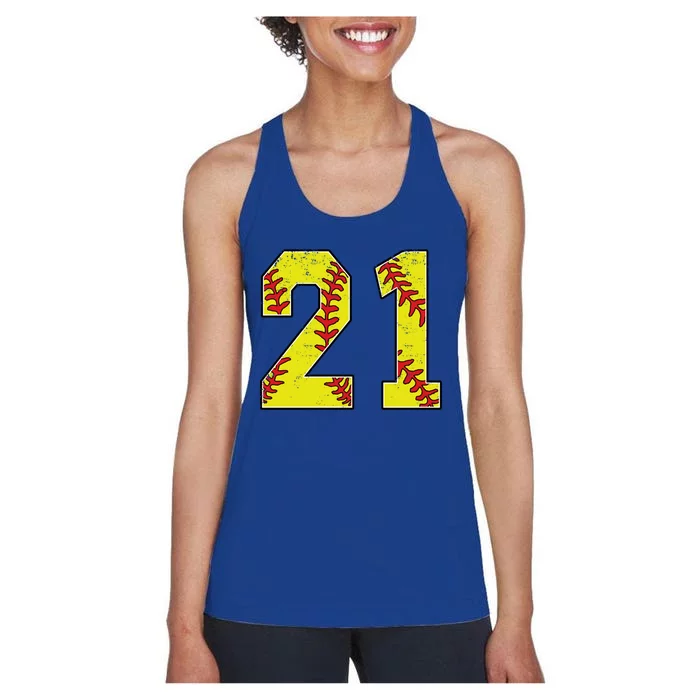 Softball Number 21 Mom Dad Show Support Favorite Player Great Gift Women's Racerback Tank