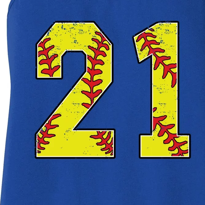 Softball Number 21 Mom Dad Show Support Favorite Player Great Gift Women's Racerback Tank