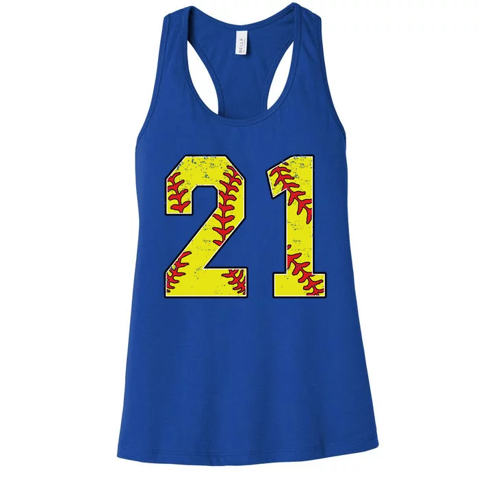 Softball Number 21 Mom Dad Show Support Favorite Player Great Gift Women's Racerback Tank