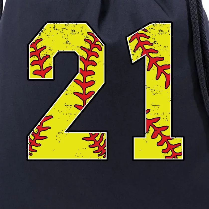 Softball Number 21 Mom Dad Show Support Favorite Player Great Gift Drawstring Bag