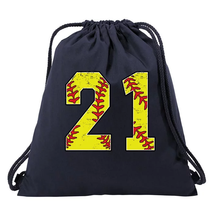 Softball Number 21 Mom Dad Show Support Favorite Player Great Gift Drawstring Bag