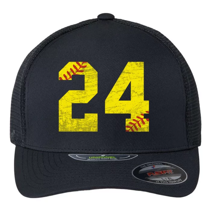 Softball Number #24 Softball Lover Vintage Retro Cute Gift Flexfit Unipanel Trucker Cap