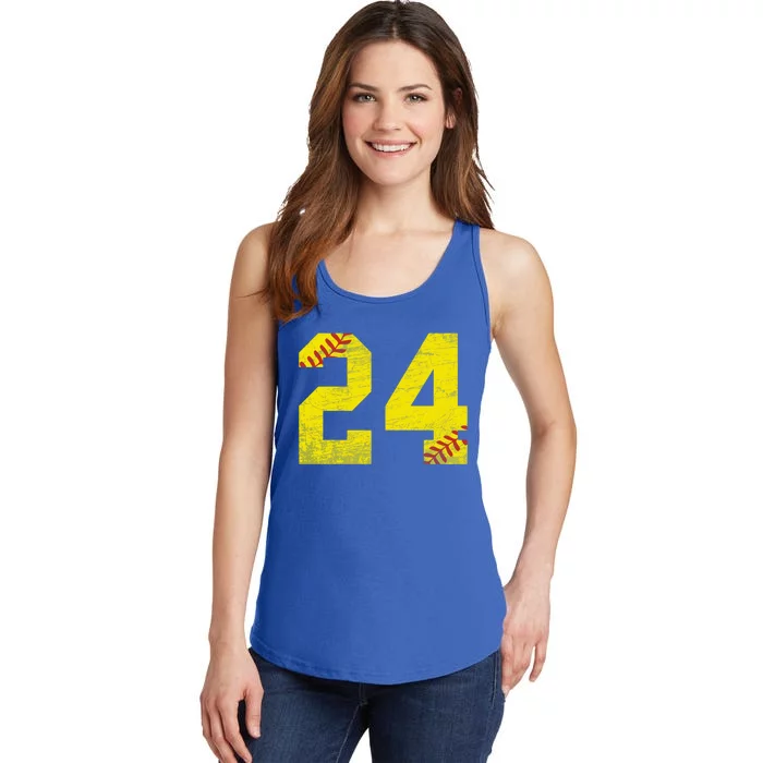 Softball Number #24 Softball Lover Vintage Retro Cute Gift Ladies Essential Tank