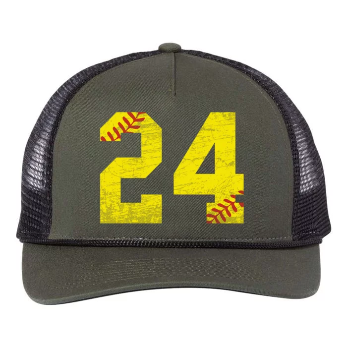 Softball Number #24 Softball Lover Vintage Retro Cute Gift Retro Rope Trucker Hat Cap