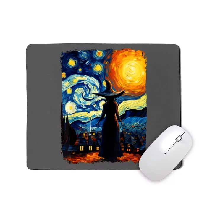 Starry Night Aesthetic Painting Witch Halloween Gift For Guys Mousepad