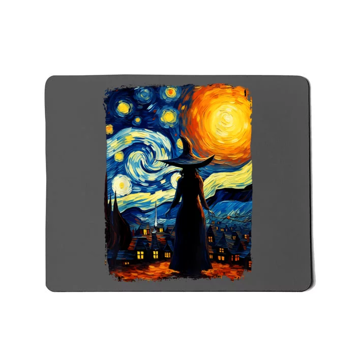 Starry Night Aesthetic Painting Witch Halloween Gift For Guys Mousepad