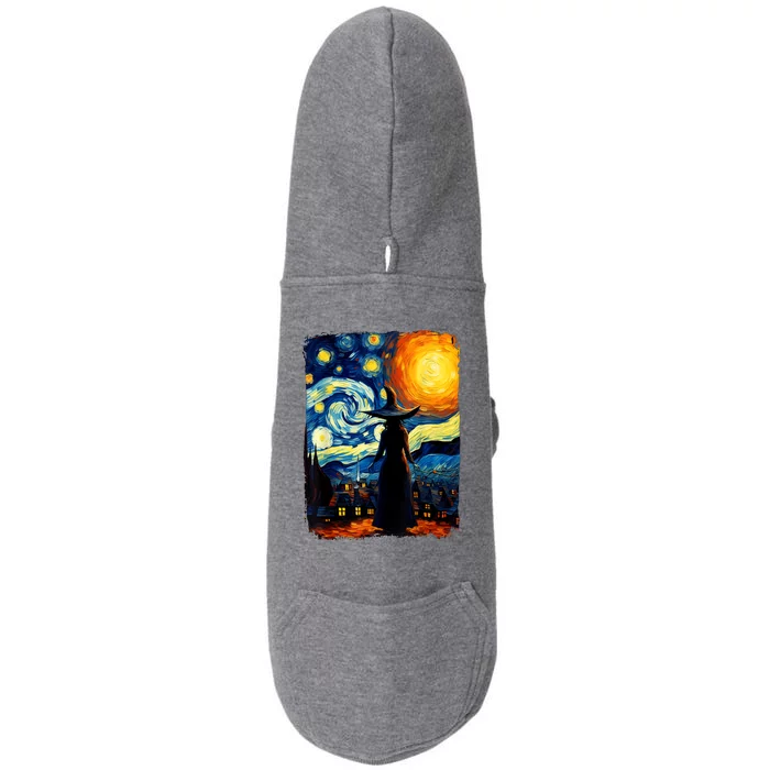 Starry Night Aesthetic Painting Witch Halloween Gift For Guys Doggie 3-End Fleece Hoodie