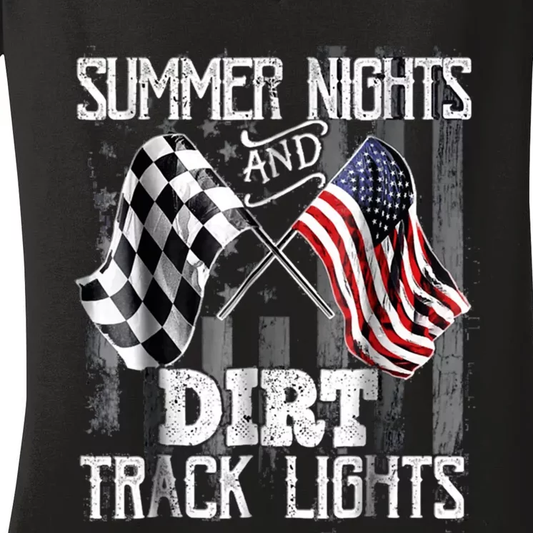 Summer Nights And Dirt Track Lights Sprint Car Racing Women's V-Neck T-Shirt