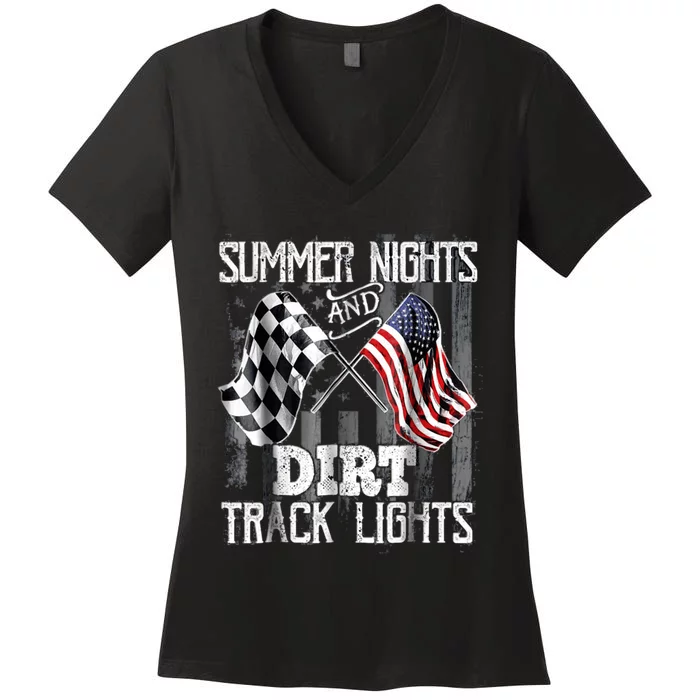 Summer Nights And Dirt Track Lights Sprint Car Racing Women's V-Neck T-Shirt