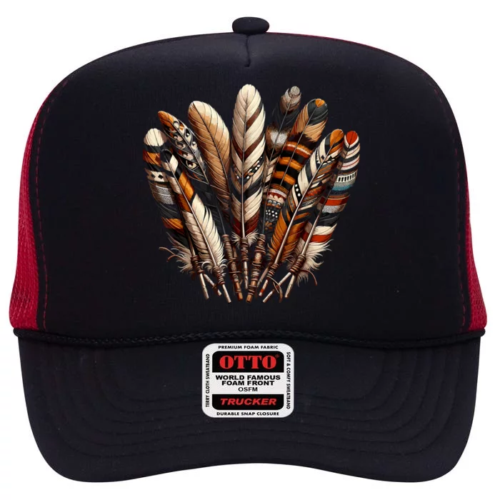 Southwest Native American Indian Feather High Crown Mesh Trucker Hat