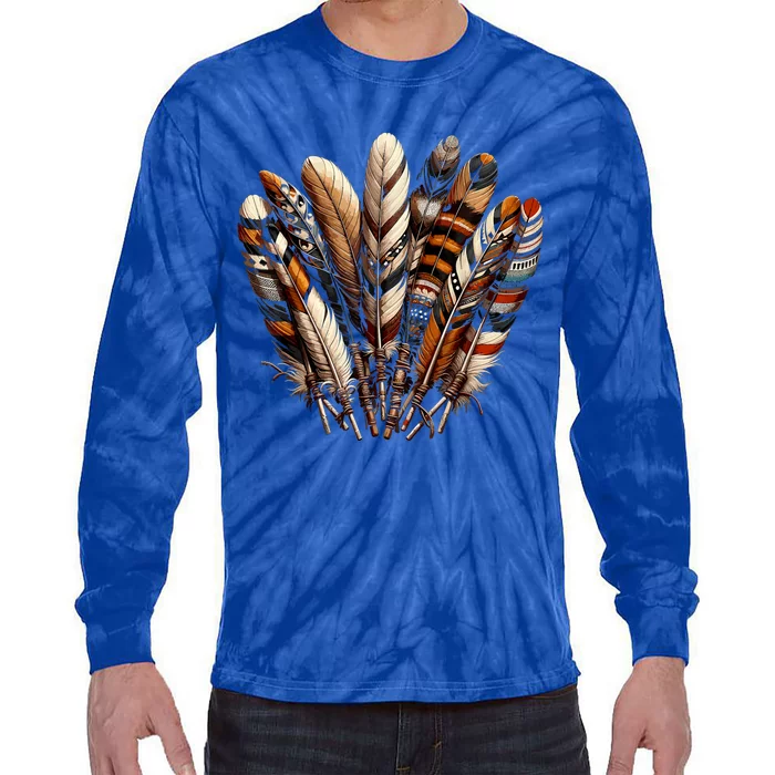 Southwest Native American Indian Feather Tie-Dye Long Sleeve Shirt