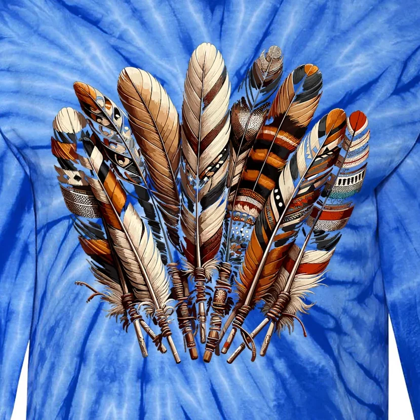 Southwest Native American Indian Feather Tie-Dye Long Sleeve Shirt