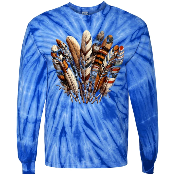 Southwest Native American Indian Feather Tie-Dye Long Sleeve Shirt