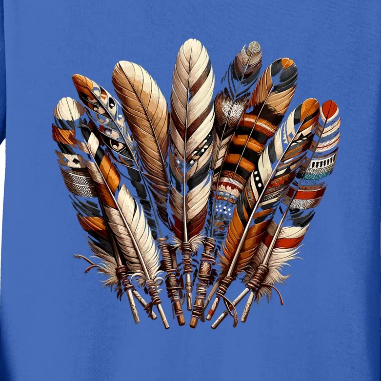 Southwest Native American Indian Feather Kids Long Sleeve Shirt