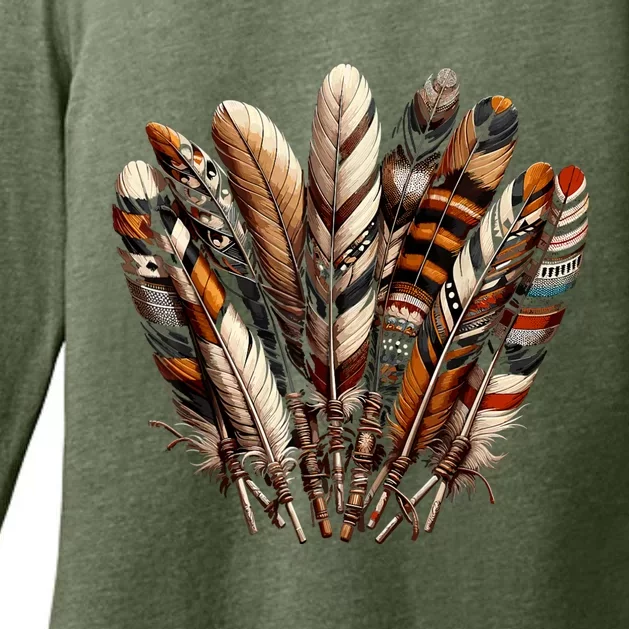 Southwest Native American Indian Feather Womens CVC Long Sleeve Shirt