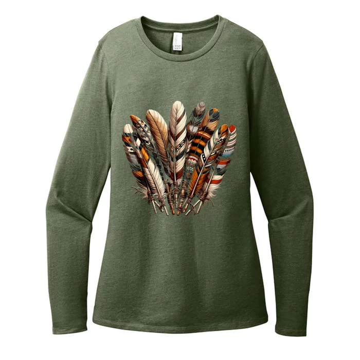 Southwest Native American Indian Feather Womens CVC Long Sleeve Shirt