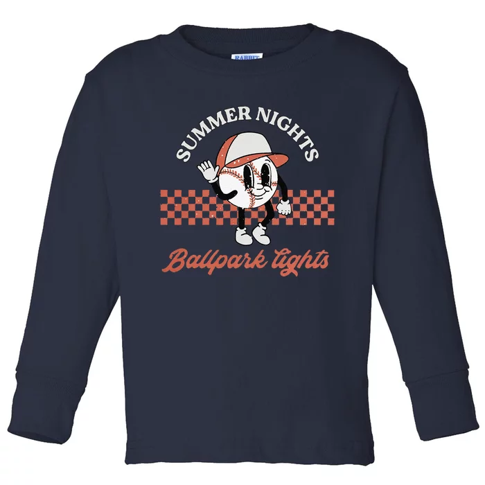 Summer Nights And Ballpark Lights Vintage Baseball Lover Toddler Long Sleeve Shirt