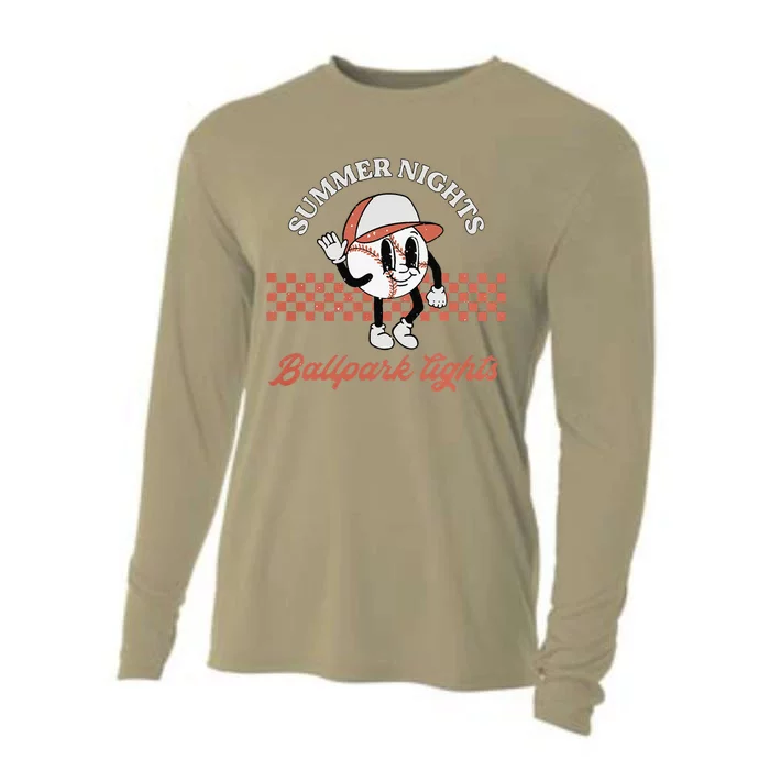 Summer Nights And Ballpark Lights Vintage Baseball Lover Cooling Performance Long Sleeve Crew