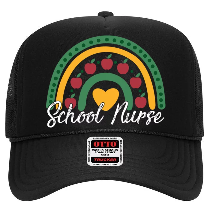 School Nurse Apple Rainbow Heart High Crown Mesh Trucker Hat