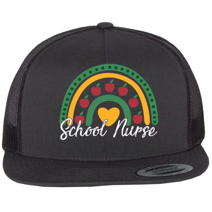 School Nurse Apple Rainbow Heart Flat Bill Trucker Hat