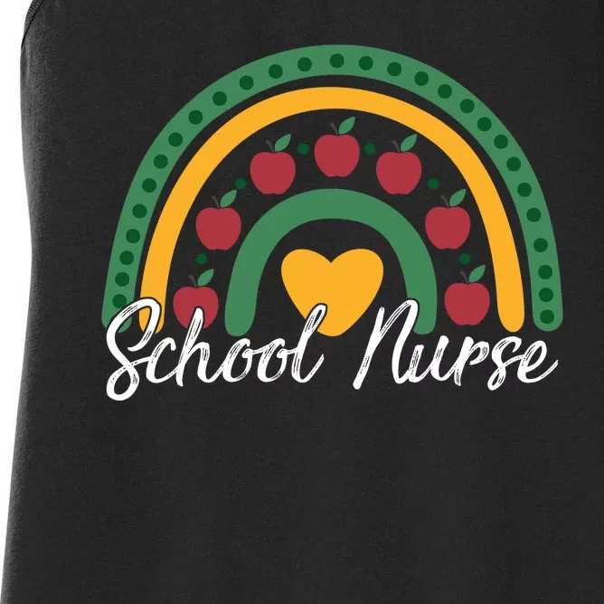 School Nurse Apple Rainbow Heart Women's Racerback Tank