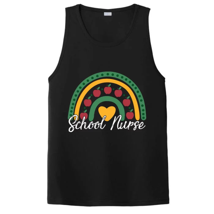 School Nurse Apple Rainbow Heart Performance Tank