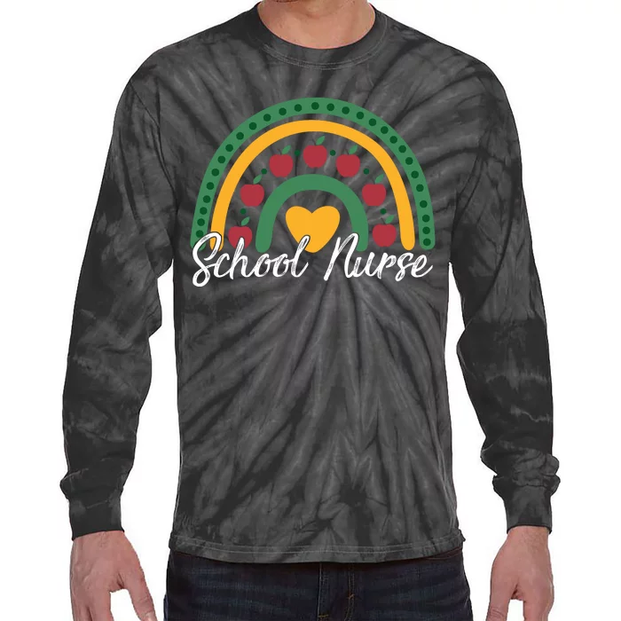 School Nurse Apple Rainbow Heart Tie-Dye Long Sleeve Shirt