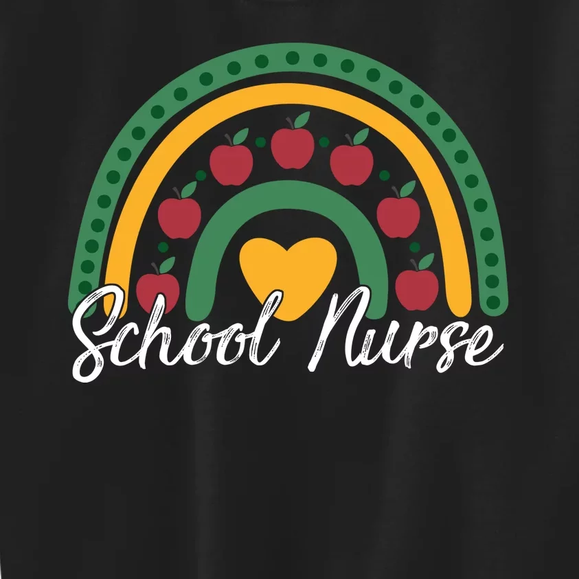 School Nurse Apple Rainbow Heart Kids Sweatshirt