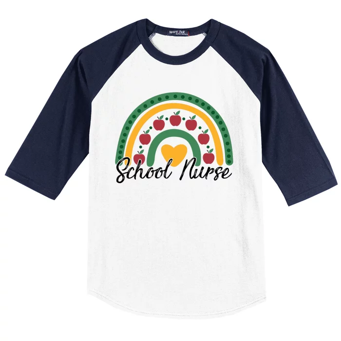 School Nurse Apple Rainbow Heart Baseball Sleeve Shirt