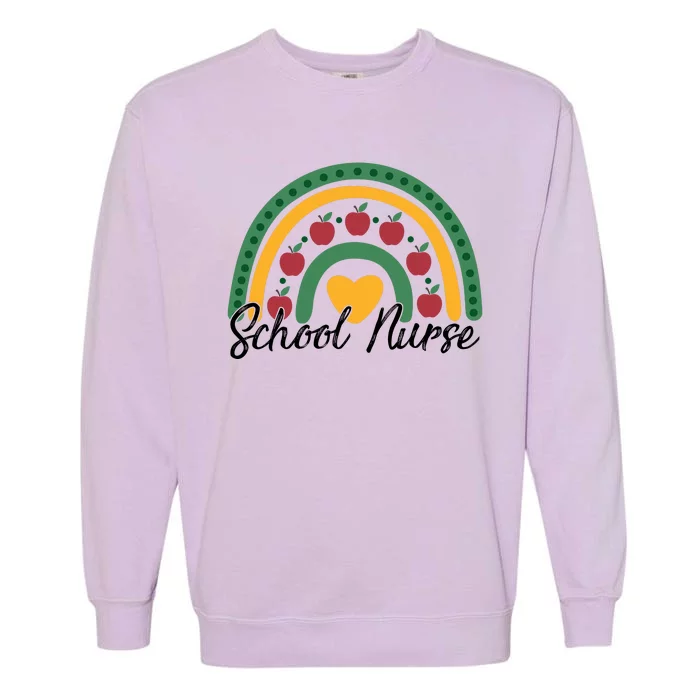 School Nurse Apple Rainbow Heart Garment-Dyed Sweatshirt