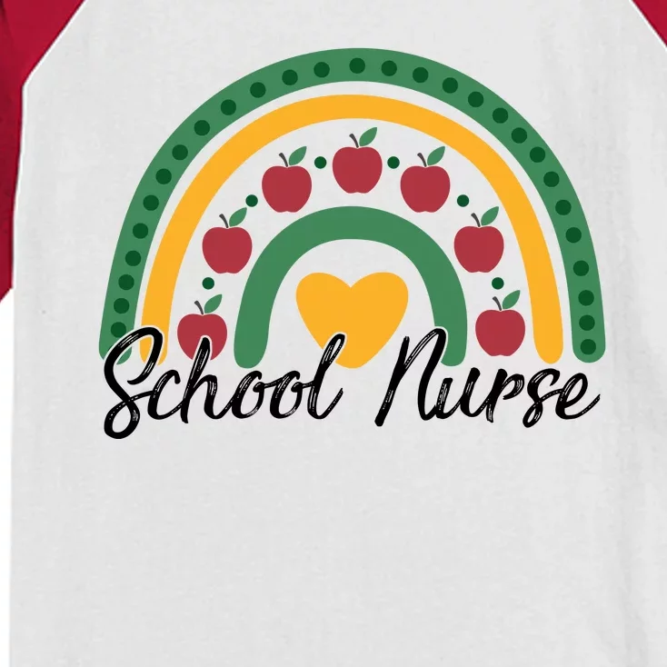 School Nurse Apple Rainbow Heart Kids Colorblock Raglan Jersey