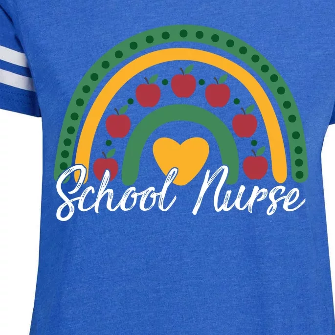 School Nurse Apple Rainbow Heart Enza Ladies Jersey Football T-Shirt