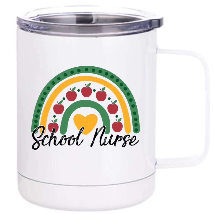 School Nurse Apple Rainbow Heart Front & Back 12oz Stainless Steel Tumbler Cup