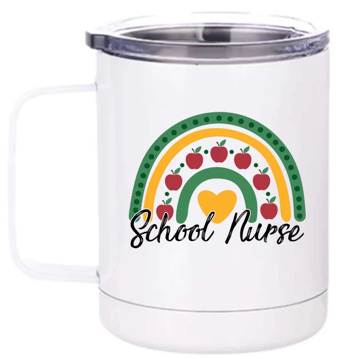 School Nurse Apple Rainbow Heart Front & Back 12oz Stainless Steel Tumbler Cup