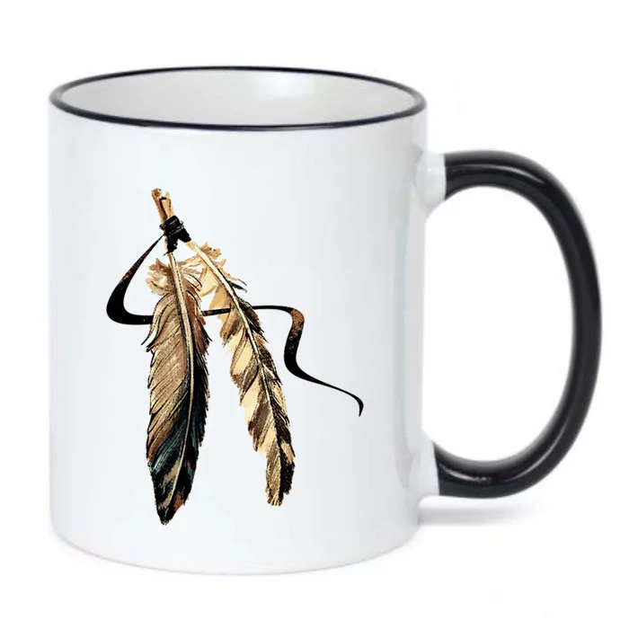 Southwest Native American Indian Tribal Art Colorful Feather Cool Gift Black Color Changing Mug