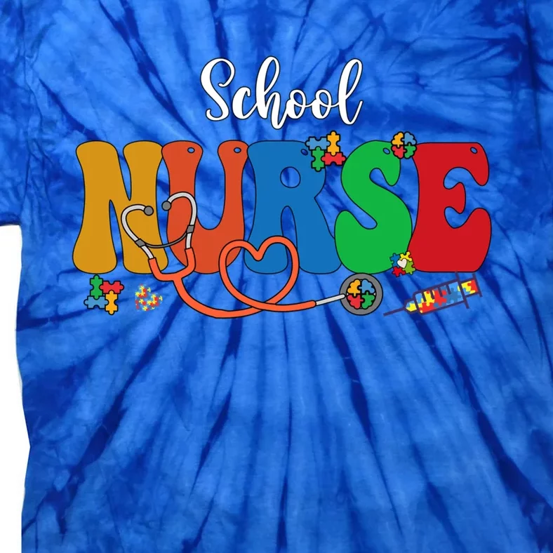 School Nurse Autism Day Love Heart Stethoscope Rn Nurse Mom Great Gift Tie-Dye T-Shirt