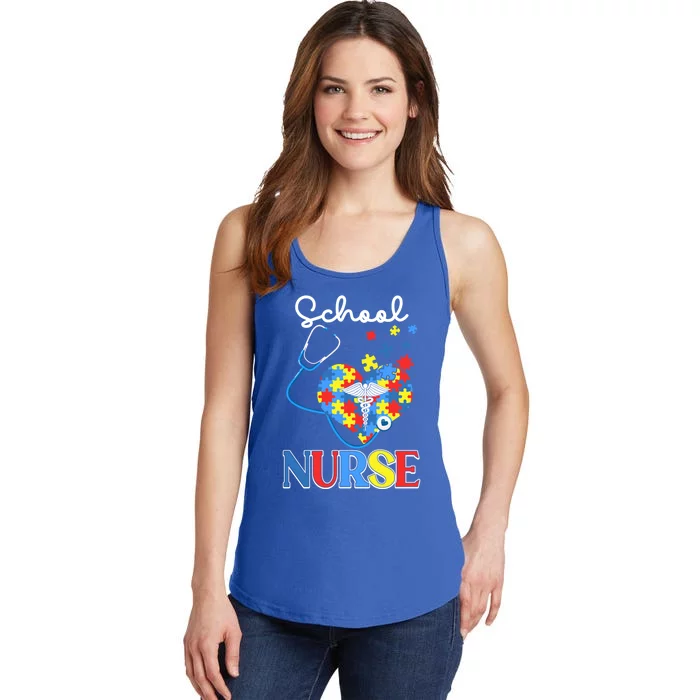 School Nurse Autism Day Love Heart Stethoscope Rn Nurse Mom Gift Ladies Essential Tank