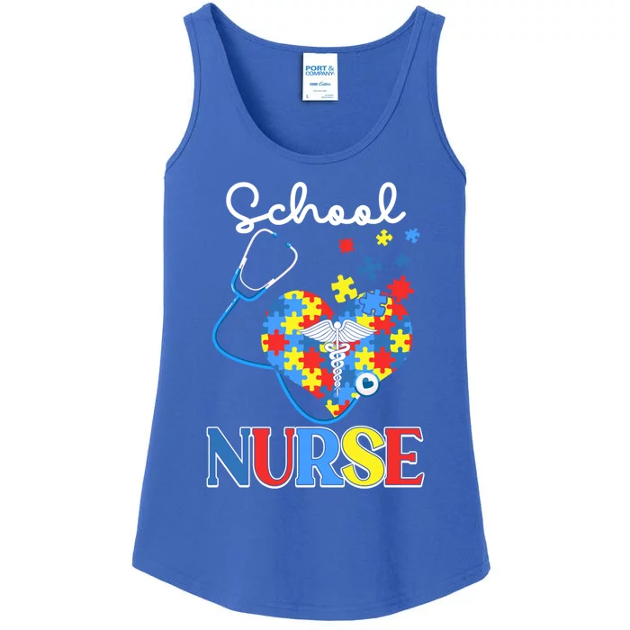 School Nurse Autism Day Love Heart Stethoscope Rn Nurse Mom Gift Ladies Essential Tank