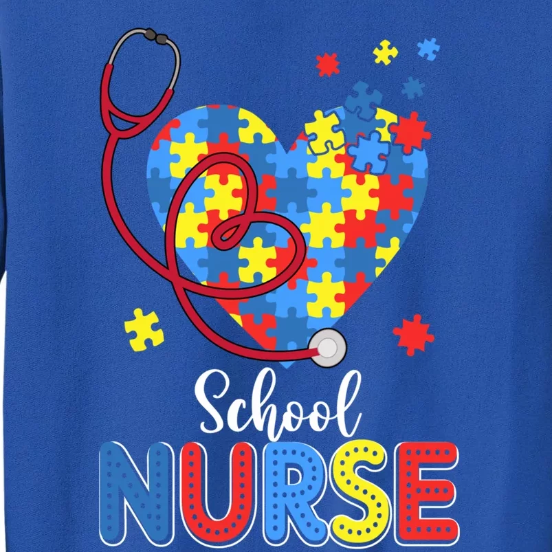 School Nurse Autism Day Love Heart Stethoscope Rn Nurse Mom Meaningful Gift Tall Sweatshirt