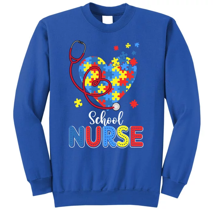 School Nurse Autism Day Love Heart Stethoscope Rn Nurse Mom Meaningful Gift Tall Sweatshirt