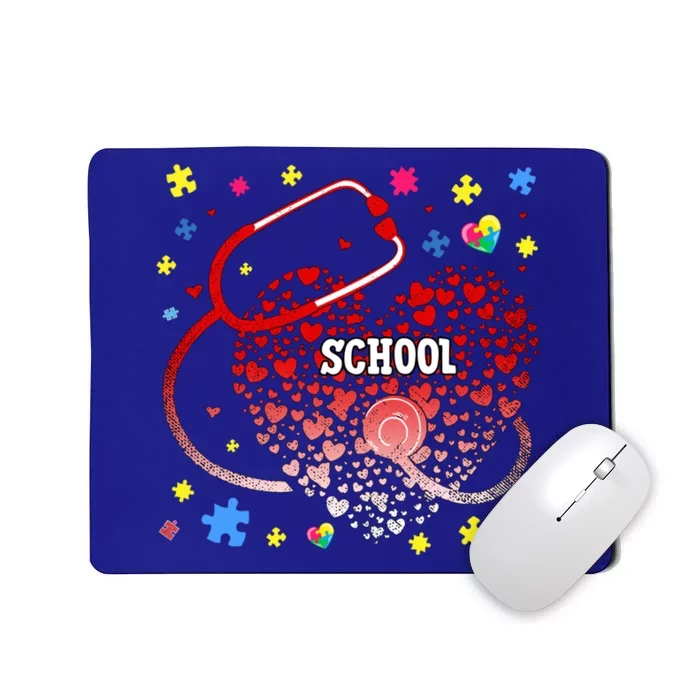 School Nurse Autism Day Love Heart Stethoscope Rn Nurse Mom Gift Mousepad