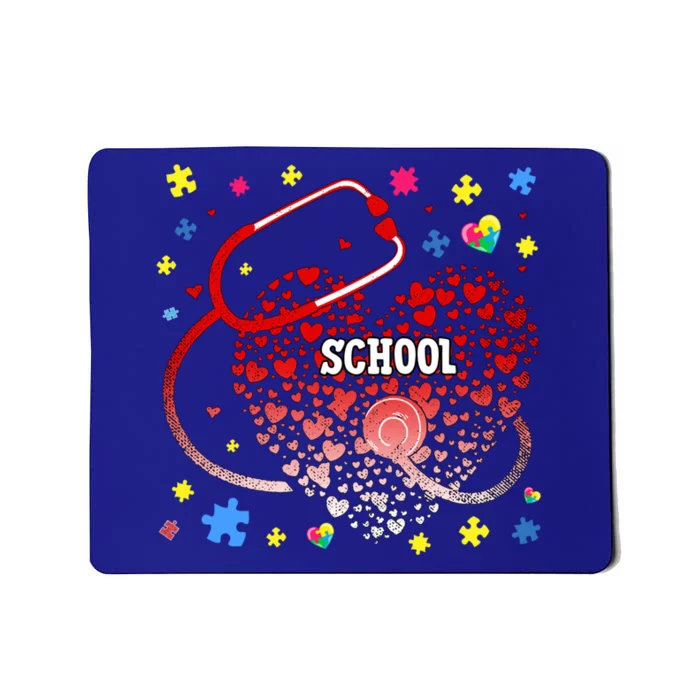 School Nurse Autism Day Love Heart Stethoscope Rn Nurse Mom Gift Mousepad