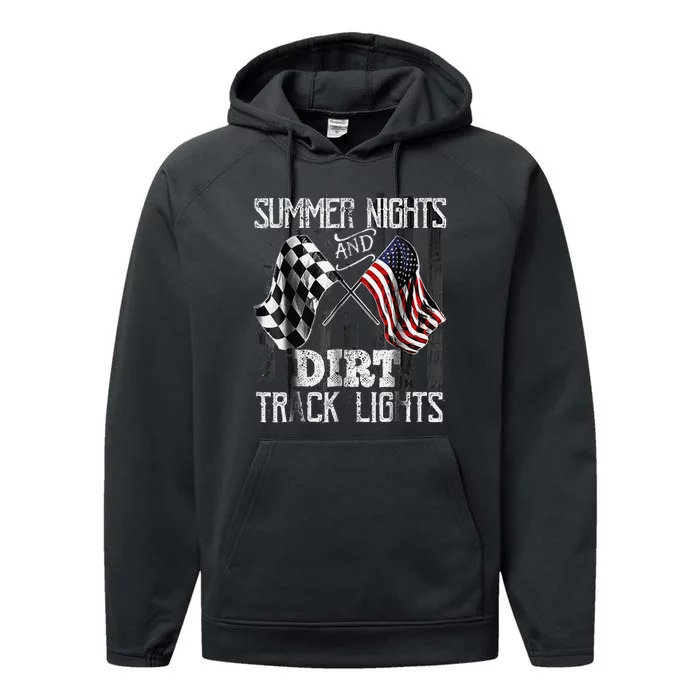 Summer Nights And Dirt Track Lights Sprint Car Racing Performance Fleece Hoodie