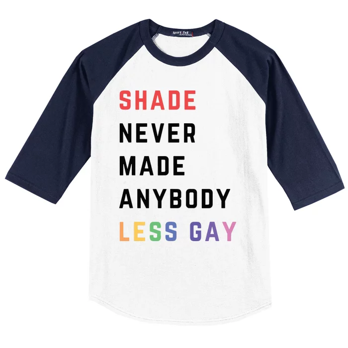 Shade Nevermade Anybody Less Gay Funny Lgbtq Pride Month Baseball Sleeve Shirt