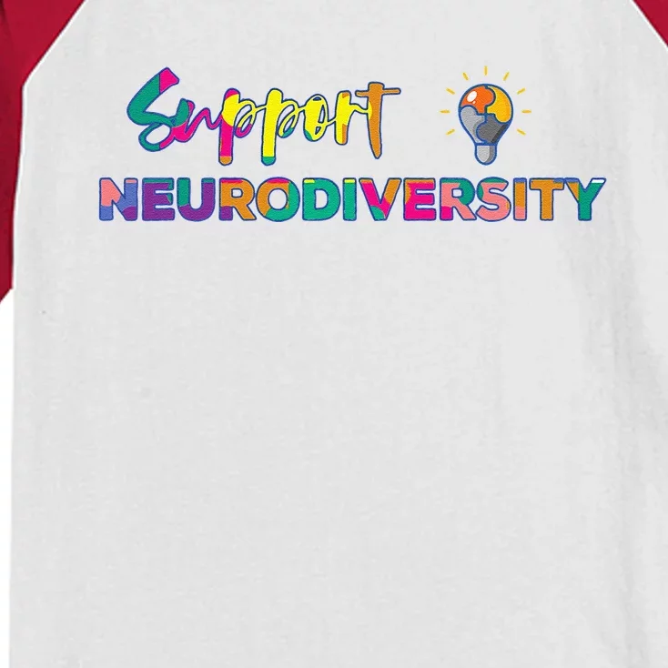 Support Neurodiversity Autism ADHD Awareness Rainbow Puzzle Kids Colorblock Raglan Jersey