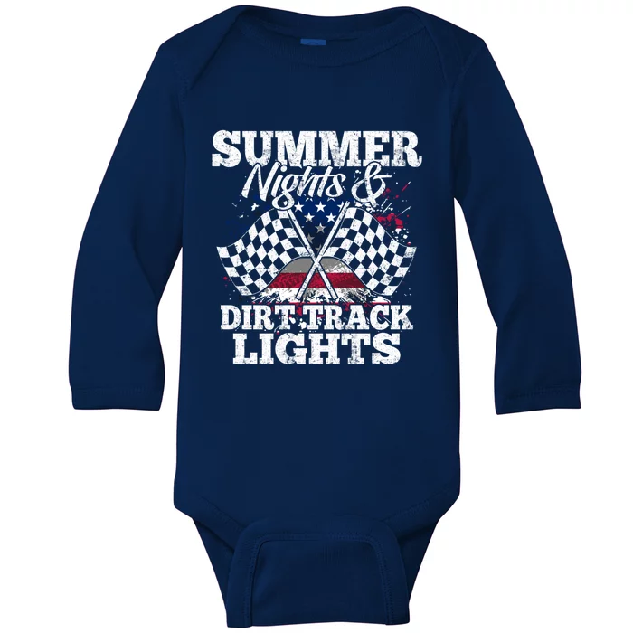 Summer Nights And Dirt Track Lights Racing Driver Funny Gift Cute Gift Baby Long Sleeve Bodysuit