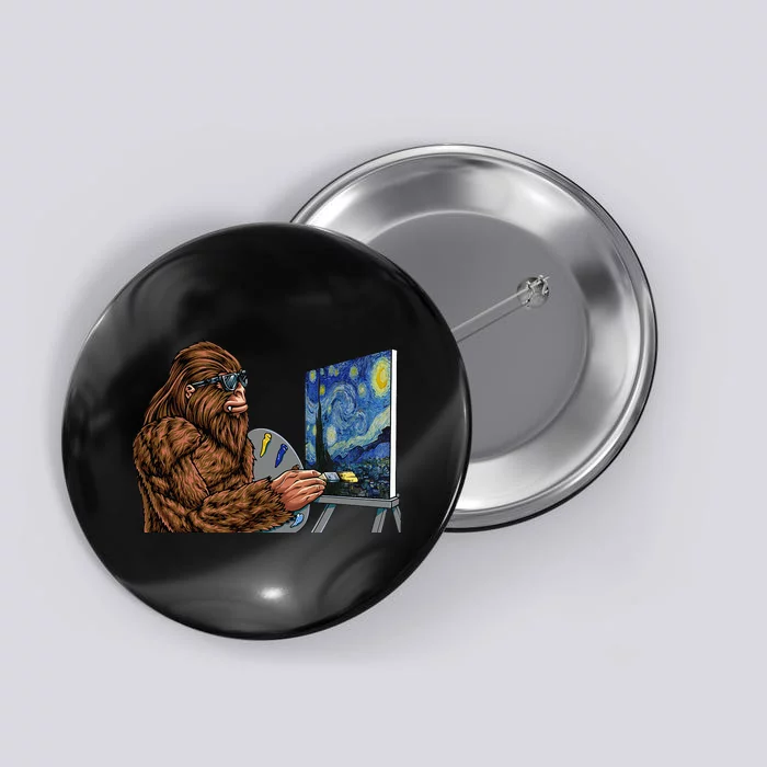 Starry Night Bigfoot Painting Funny Sasquatch Graphic Art Button