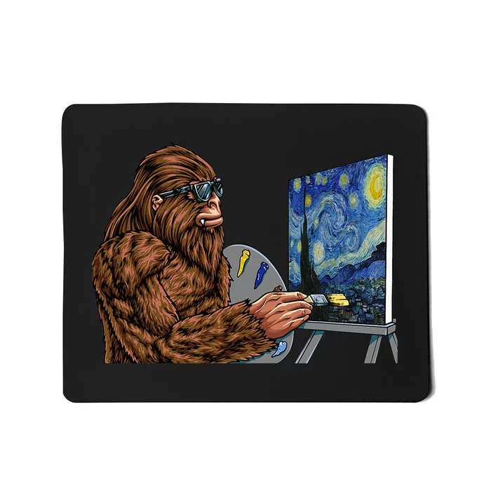 Starry Night Bigfoot Painting Funny Sasquatch Graphic Art Mousepad